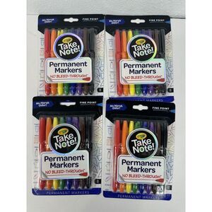 Crayola Take Note‎ Permanent Markers, 8 Count Assorted Colors Lot Of 4 Packs!!!!